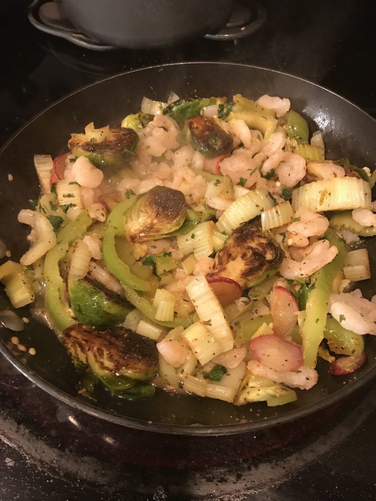Shrimp & Veggies with Seared Brussel Sprouts